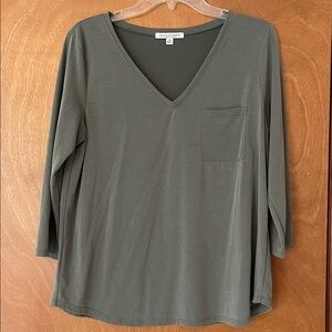 Green Envelope Sage Long Sleeve V-Neck Top